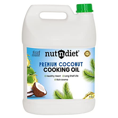 Image of nutndiet Premium Edible Coconut Cooking Oil 5 Litre CAN | Pure, Natural & Chemical-Free | Specialized for Cooking | Rich in Nutrients & Antioxidants