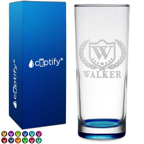 Personalized Highball 10.5 oz with Light Blue Bottom, Custom Tall Collins Glass, Straight up Mixed Drink Cocktail - Initial with Name Gift
