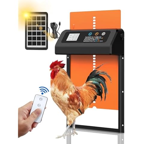 Solar Powered Automatic Chicken Door with Timer, Anti-Pinch, Durable Aluminum Auto Chicken Door, Charge with Solar Panel (Black-Orange) Cover