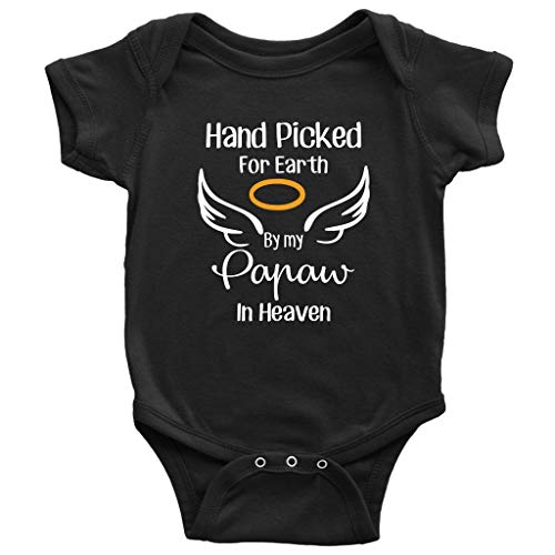 Newborn Infant Baby Rompers Hand Picked for Earth by My Papaw in Heaven Summer Winter Bodysuit (12 Months) Black