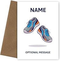 Personalised Running Shoes Birthday Card for Boys. Perfect for a Son, Grandson or Nephew on his birthday, Christmas. Sport Greetings Card for him Jogging Fitness