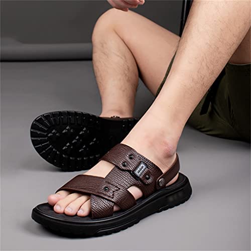 Men Shoes Vintage Real Leather Non-Slip Beach Slip-On Sandals Travel Slippers Black Brown(40)2