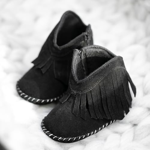 Image of Meckior Baby Girls Cowboy Tassel Boots Side Zipper Moccasins Soft Bottom Non-Slip Toddler Shoe