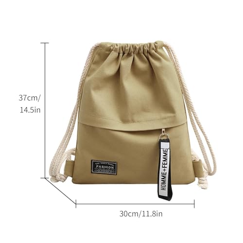 Canvas Drawstring Sports Bag | Portable Gym Backpack for School, Travel | Lightweight Sack for Men, Women, Kids, Khaki4