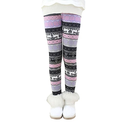 BOBORA Toddler Girl Winter Deer Printed Warm Fleece Thick Legging Pants