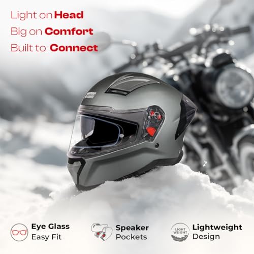 Image of STUDDS Helios ISI and DOT Certified Full Face Helmet with Antifog 100 Lens, Sporty Spoiler (MATT Gun Grey - L)