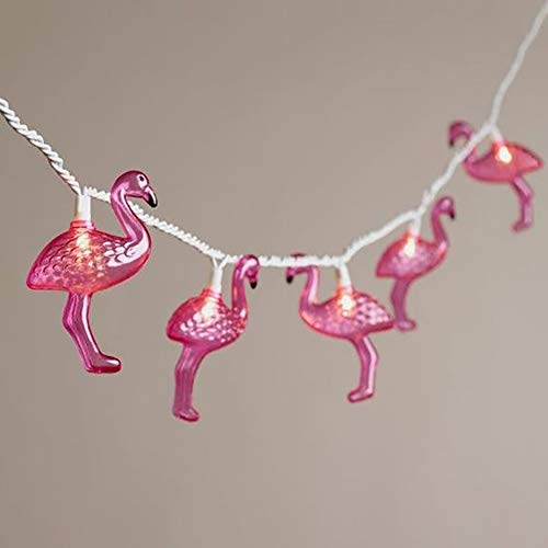 Romasaty Pink Flamingo Party String Lights, Pink Flamingo Yard Decor String Lights With 10 Incandescent Lights, Summer Fun Pink Fairy String Light For Patio Camping Bedroom Decor, White Wire #TOP9