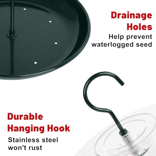 Gtongoko Platform Bird Feeder for Outdoors Hanging with 12” Weatherproof Dome, Squirrel-Resistant Metal Tray, 2 Lbs Seed Capacity, 360° Multi-Bird Feeding, Green by Gtongoko - Used condition - Image 5