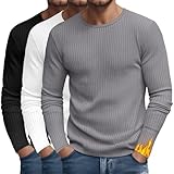 Evervibe 3 Pack Men's Big and Tall Thermal Shirts, Cotton Long Sleeve Ribbed Sweater Crew Neck Knit Pullover Basic Undershirt(Black, White, Gray,3X-Large)