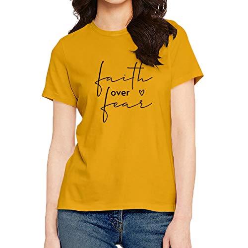 Image of Women's Regular Fit Faith Over Fear Cotton Printed Round Neck Half Sleeves Multicolour T Shirt. Pooplu, Trending, Text, Quotes Tshirts