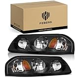 FEBERG [OE Style Anti-Yellowing Headlights for 2000-2005 Impala Assembly, Headlight Replacement Compatible with 00 01 02 03 04 05 Chevy Impala, Black Housing Amber Reflector Left+Right Pair