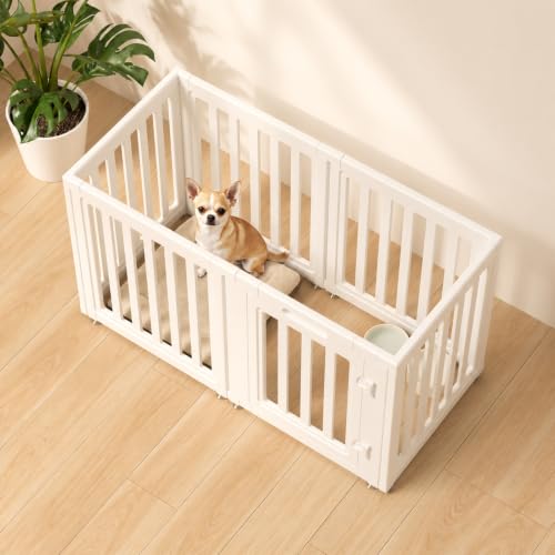 Image of EVERFRONT Dog Playpen with Door - Dog Pen Indoor - Easy Assemble Dog Play Pen - Puppy Playpen, Cat Playpen, Small Animal Playpen, Dog Play Pen Indoors (White, 24 inch, 6 Panels)