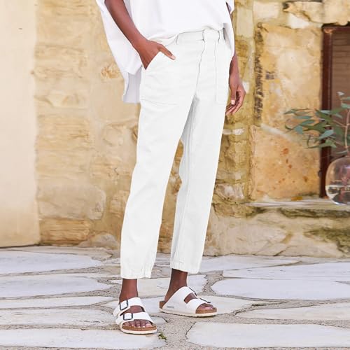 Cropped Linen Pants Women Summer Comfy Business Casual Pants Straight Leg Cinch Bottom Trousers Pants with Pockets2