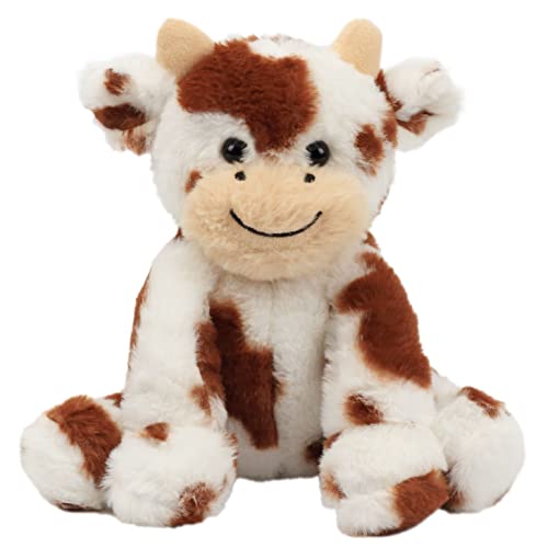 Image of Hopearl Adorable Plush Cow Toy Floppy Dairy Cattle Soft Stuffed Animal Cute Birthday Gifts for Boys Girls Kids Toddlers, Dark Brown, 9''