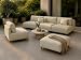 A&J MöbelLand Outdoor Lounge Set Sun mit Sofa, Sessel und Hocker in Beige - Wetterfestes Gartenmöbel Set für Terrasse, Balkon und Garten