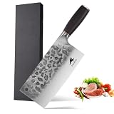 HAZMUSS Geschmiedetes Fleischbeil 20cm Hochkohlenstoff Edelstahl Küchenhackmesser Scharfes Mehrzweck Küchenmesser mit Ergonomischem Chicken Wing Holzgriff Für Haushalt Küche