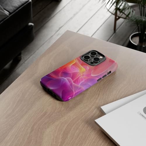 Coque iPhone 14 Pro violette design abstrait coloré en tissu fluide rigide brillante