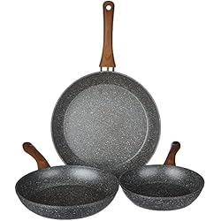 Homecenter Sartenes Tognana Piedra y Madera Juego de 3 sartenes, Aluminio Silicona Vidrio, Gris