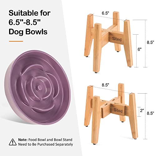 Sted Raised Dog Bowl Stand For Small Medium Dogs, Adjustable Width 6.5-8.5 Inches Elevated Dog Bowls Stand, 8.5" Tall Dog Food And Water Bowls Stand, Natural Bamboo Dog Food Bowls Slow Feeder Stand #TOP5