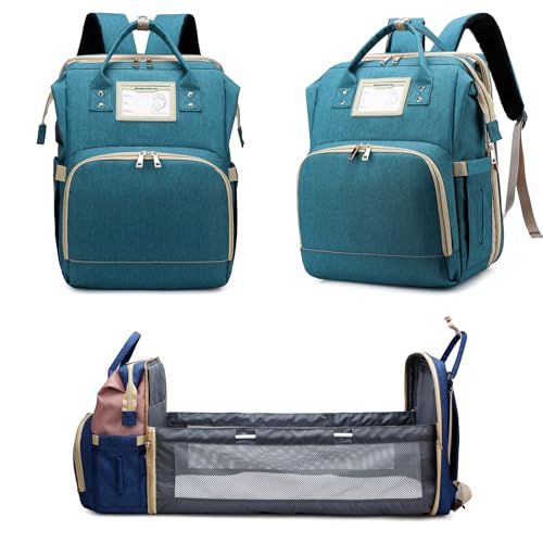 Azooken Sac à Dos à Langer pour Bébé,Sac à Dos Pour lit bébé,Sac à langer de voyage portable avec lit pliable Grande Capacité Sac à Couches Multifonction Imperméable(Green)