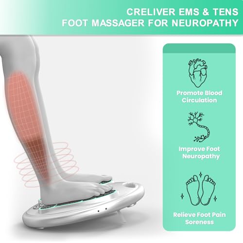 Creliver EMS & TENS Foot Circulation Stimulator, Electric EMS Foot Massager for Circulation and Pain Relief, FSA HSA Approved Products, 25 Modes 99 Intensities 4 Pads, TENS Unit for Feet Neuropathy