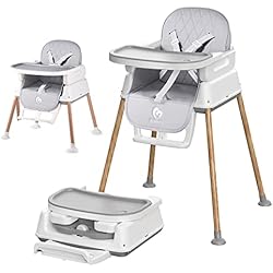 Trona 3 En 1 Tronas de Bebe 3 en 1, Bellababy Trona Bebe Convertible Ajustable para Bebés y Niños Pequeños, Compacta/Ligera/Portátil/Fácil de Limpiar, Gris
