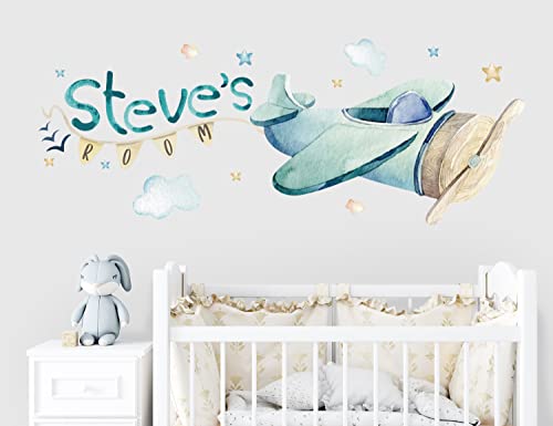 Vinilo decorativo para pared con aviones - nombre infantil miniatura 3