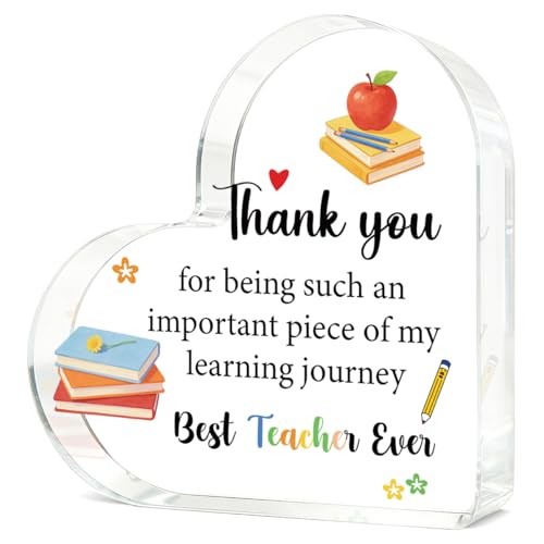 Best Teacher Appreciation Week Plaque Thank You Gift End of the Year Gifts Heart Shape Acrylic Plaque Paperweight Retirement Desk Table Decor Decoration Acrylic654