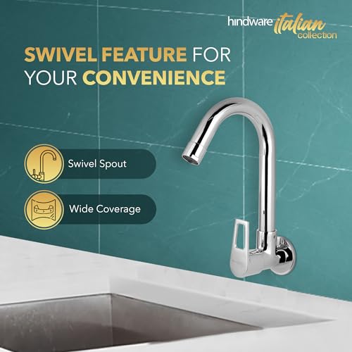 Image of Hindware Italian Collection Aspiro Range F570023CP Kitchen Sink Tap with Swivel Spout | Wall Mounted | Made of Brass | Mirror-Like Finish