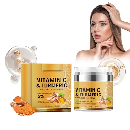 Pemarlis 50ml Crema facial de cúrcuma con vitamina C, Crema de colágeno con ácido hialurónico, crema facial hidratante de colágeno para piel seca, La crema facial de cúrcuma aclara las manchas