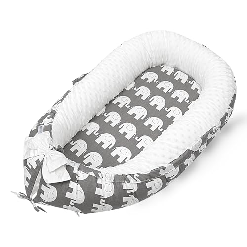 Image of Beisurznga Baby Lounger, Ultra Soft 100% Cotton & Breathable Fiberfill Newborn Lounger, Portable Adjustable Infant Floor Seat for Travel, Newborn Must Have Essentials Baby Registry Search(Elephant)