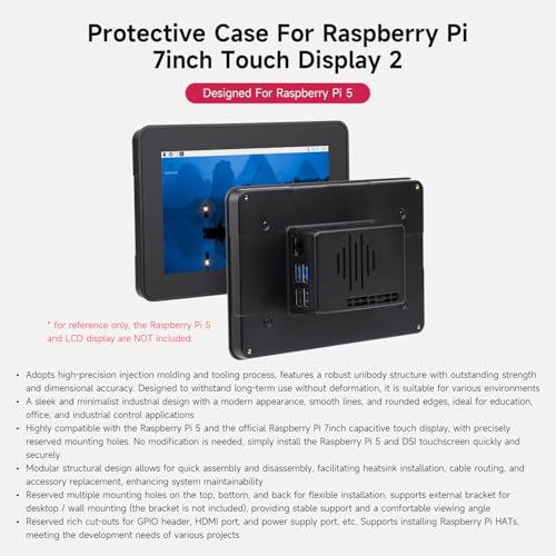 Image of Waveshare Protective Case, Compatible with RPi 7inch Touch Display 2 and Pi 5,Compatible with Multiple 7inch Screens, Reserved Rich Interfaces, Includes Back Cover Only, White