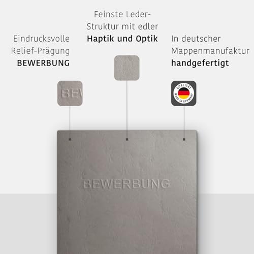 3 Stück 3-teilige Bewerbungsmappen Grau mit 2 Klemmschienen in feinster Lederstruktur