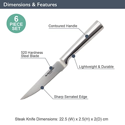 Blackmoor 69019 Set of 6 Steak Knives/Manufactured from Hardwearing Stainless Steel/Ergonomic Contoured Handles/Great for Dinner Parties & Family Gatherings - Image 2