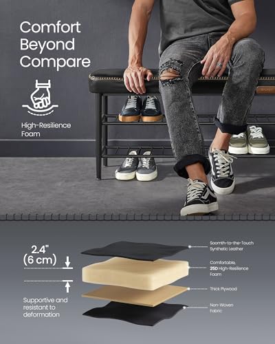 Image of VASAGLE Shoe Bench, Synthetic Leather with Stitching, Loads 300 lb | Shoe Rack Bench Entryway, Transitional, 39.4 x 11.8 x 19.7 Inches, Ink Black, EKHO Collection ULSB113B01