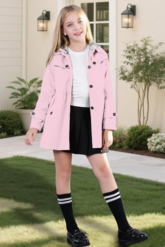 Image of Betusline Girl's Single Breasted Trench Coat Hooded Dress Coat Outerwear, 2-14 Years