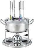RÖSLE Fondue-Set für 6 Personen – Edelstahl Fondue-Topf 20 cm mit Glasdeckel, Gasbrenner 1000W,...