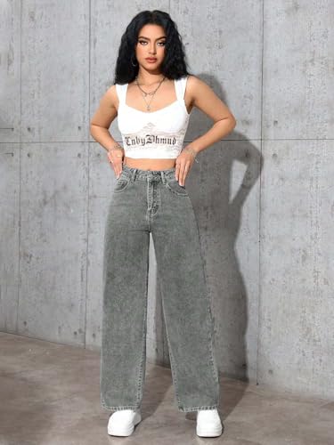 Image of KOTTY Women's High Rise Wide Leg Jeans|Cotton Blend Straight Fit Denim|Trendy Comfortable Casual Wear