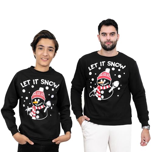 NOROZE Men's Boys Matching Christmas Sweatshirt Novelty Let it Snow Elf Reindeer Ugly Sweater Unisex Family Xmas Jumper Dad Son Top (11-12 Years, Let It Snow Black)