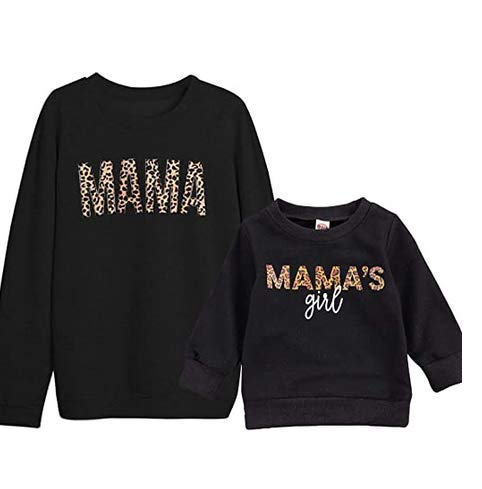 Geagodelia Sudadera de mujer niña mamá e hija Iguales Sudaderas de Manga Larga sin capucha Impresión Regalo, Negro-mama, M Cover