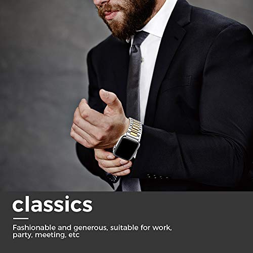 Image of EPULY Compatible with Apple Watch Band 42mm 44mm 45mm 38mm 40mm 41mm, Business Stainless Steel Metal Wristband for iWatch SE Series 7 6 5 4 3 2 1 for Men Women (Silver+Gold, 45mm 44mm 42mm)