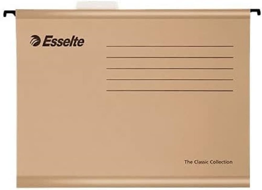 Esselte Classic – Pack of 50 Suspension File Reinforced with Transparent Plastic Visor, A4, Natural Colour