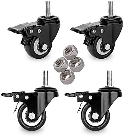 2" Stem Caster Wheels with Safety Dual Locking 600Lbs Heavy Duty Threaded Stem Casters No Noise Swivel Castors with Brakes 3/8"- 16 x 1" (Set of 4)