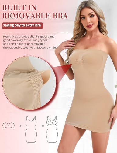 SLIMBELLE Built In Bra Strapless Shapewear Dress Slip for Women Tummy Control Full Slip Shaper Under Dresses Nude S - image 2