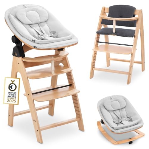 hauck Trona de Madera de Haya Europea Arketa Newborn Set Eco Bouncer - Tronas Evolutivas para Bebé Aptas desde el Nacimiento con Accesorios Hamaca y Cojín Incluidos - Haya