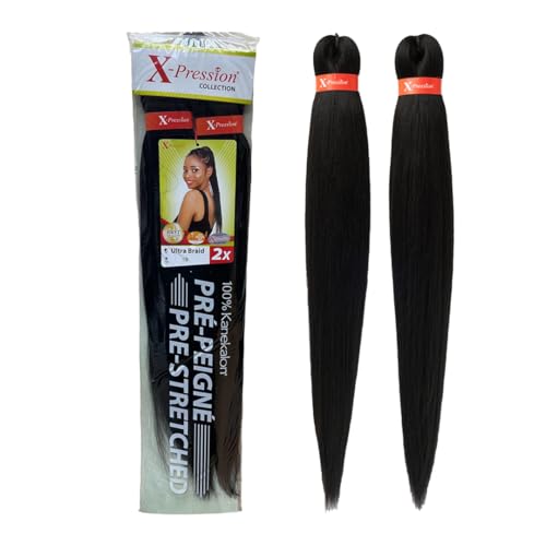 Xpression Pre-Stretched Braiding Hair - 100% Kanekalon Itch-Free Lightweight Hot Water Set 46 - 160g. (XP_PS_1B)