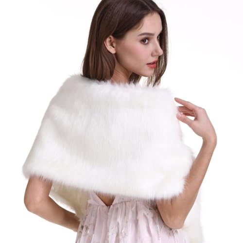 Wedding Faux Fur Shawls and Wraps Bridal Fur Scarf Winter Cape with Rhinestones Brooch Warmer Stole for Women4