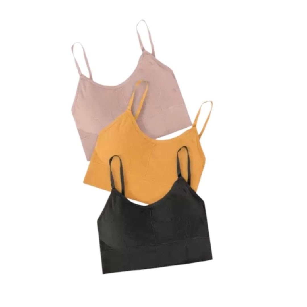 Women's Cotton Wire-Free Full Coverage Lightly Padded Sports Bra - Comfortable & Supportive Everyday Wear - Pack of 3 (Size- L, Brown, Yellow, Black)-image-29