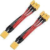 ATNSINC 2pcs XT60 Parallel Battery Connector Extension Y Splitter 3-Way 14AWG Male/Female Cable for RC Battery Motor (1Male to 3Female)