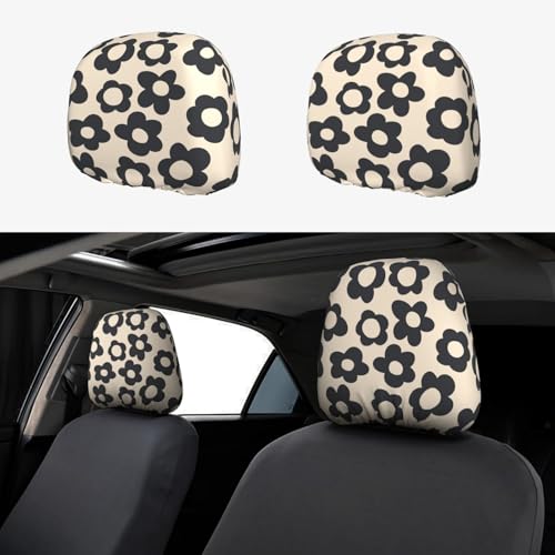 YANGDADA Vintage Groovy Flowers Cute Car Head Rest Covers 2 Piece Elastic Car Seat Headrest Protector Universal Fit Most Vehicles Auto Interior Accessories for Women Men